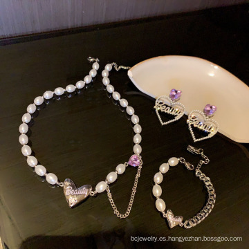 Shangjie oem joyas fashion women joyería collar de perlas y brazalete y aretes Juego de joyas de joyería de belleza de dhinestone